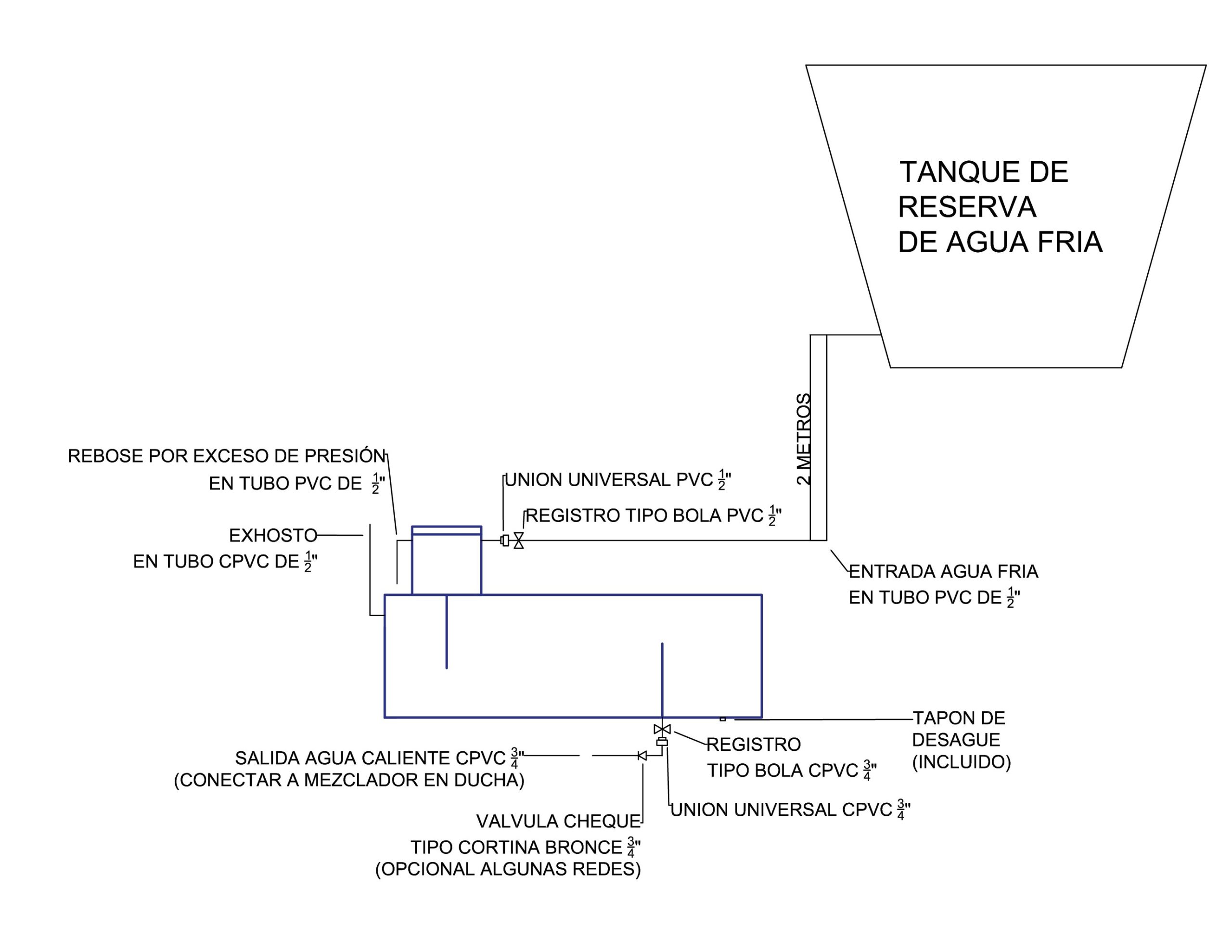 Tanque asistente para Calentador Solar (Conexión a tanque de 3/4") - Imagen 3