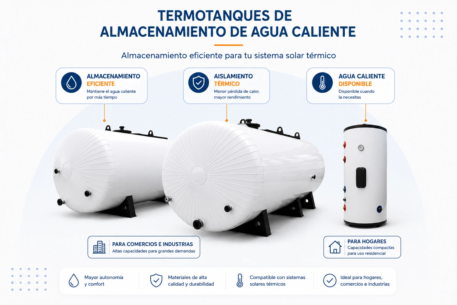 Termotanques de almacenamiento de agua caliente para sistemas solares térmicos comerciales